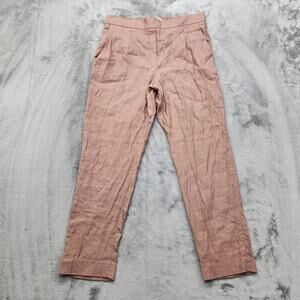 Aritzia Babaton Pants Womens 8 Pink Linen Blend High Rise Crop Pull‎ On Pockets